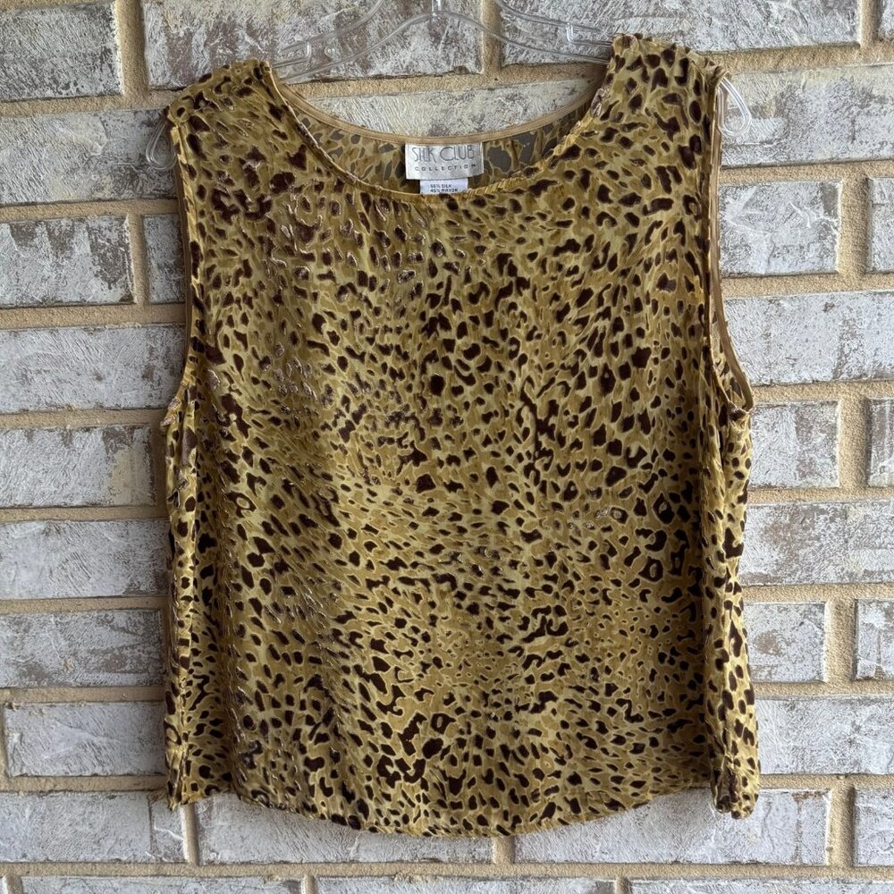 Silk Club Collection Silk Blend Sleeveless Sheer Animal Print Velour Tank Size L